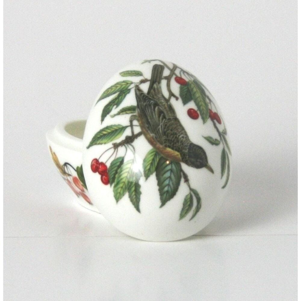 Vintage Jubilee Fine Bone China Egg Trinket Box Bird and Berries Made in England